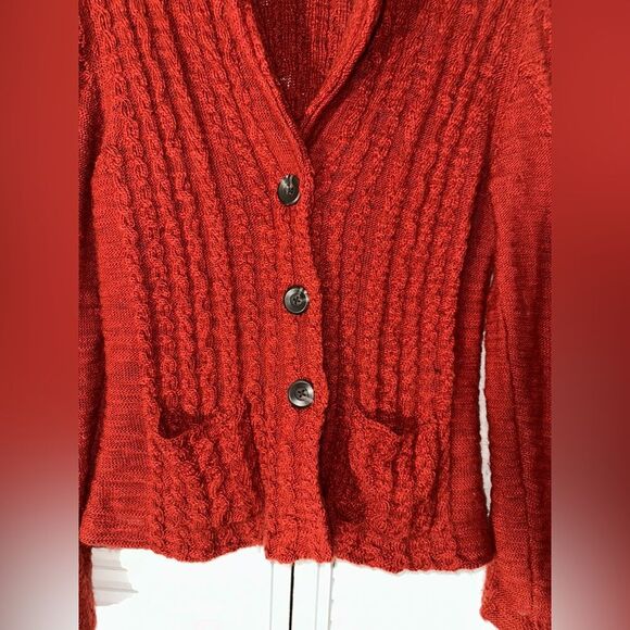 Anthropologie Sparrow Dankov Rust Wool Linen Blend Cable Knit Cardigan Size L‎ - Picture 3 of 9